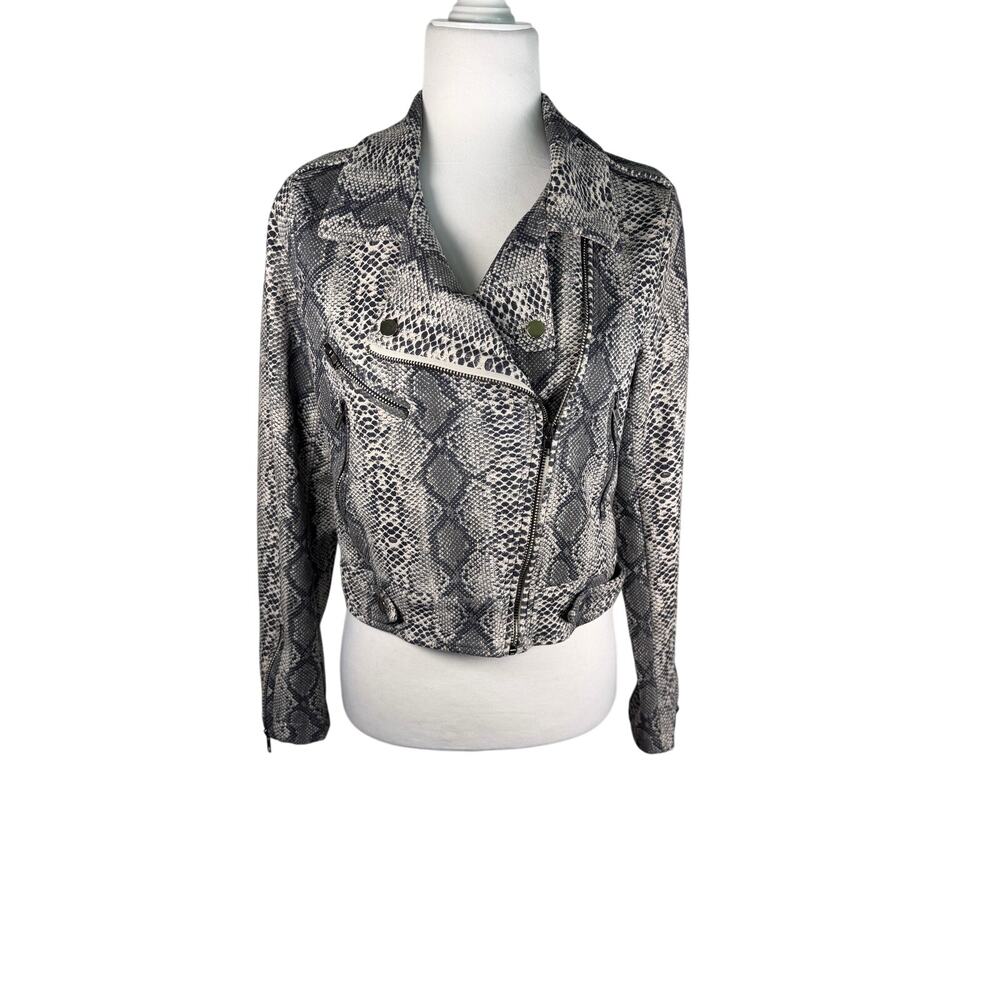 FATE Faux Suede Gray Snakeskin Zipper Moto Jacket Size Small